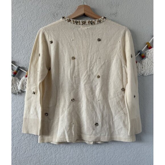 Kate Spade Elizabeth Be Dazzled Wool Ivory Beaded Pearl Cardigan Timeless Dainty - Picture 2 of 10